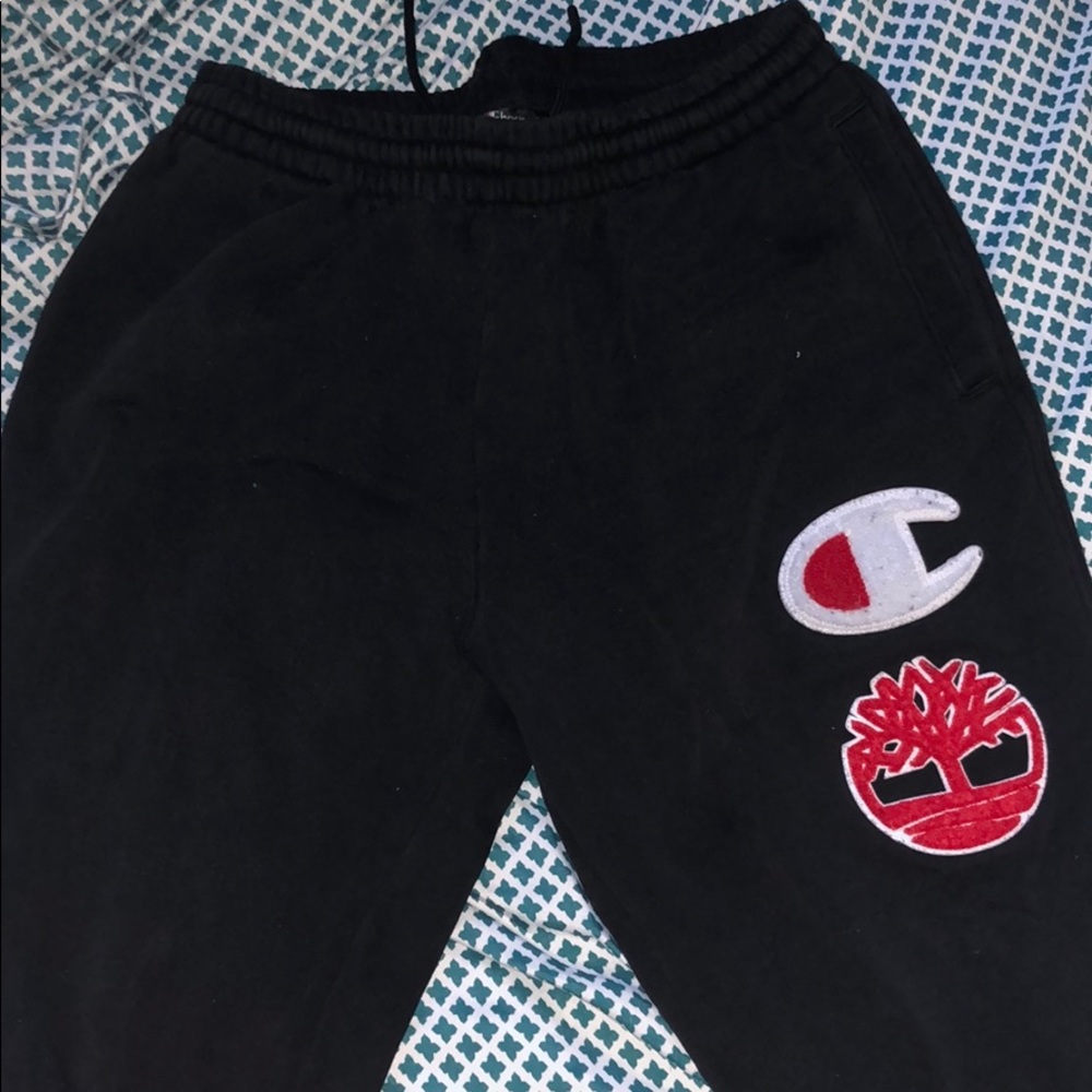 Black Champion and Timberland sweatpants